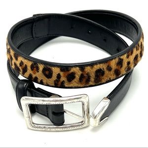 Women’s Brighton Belt M 30 Leopard Print Calf Hair Leather Black Western Fashion